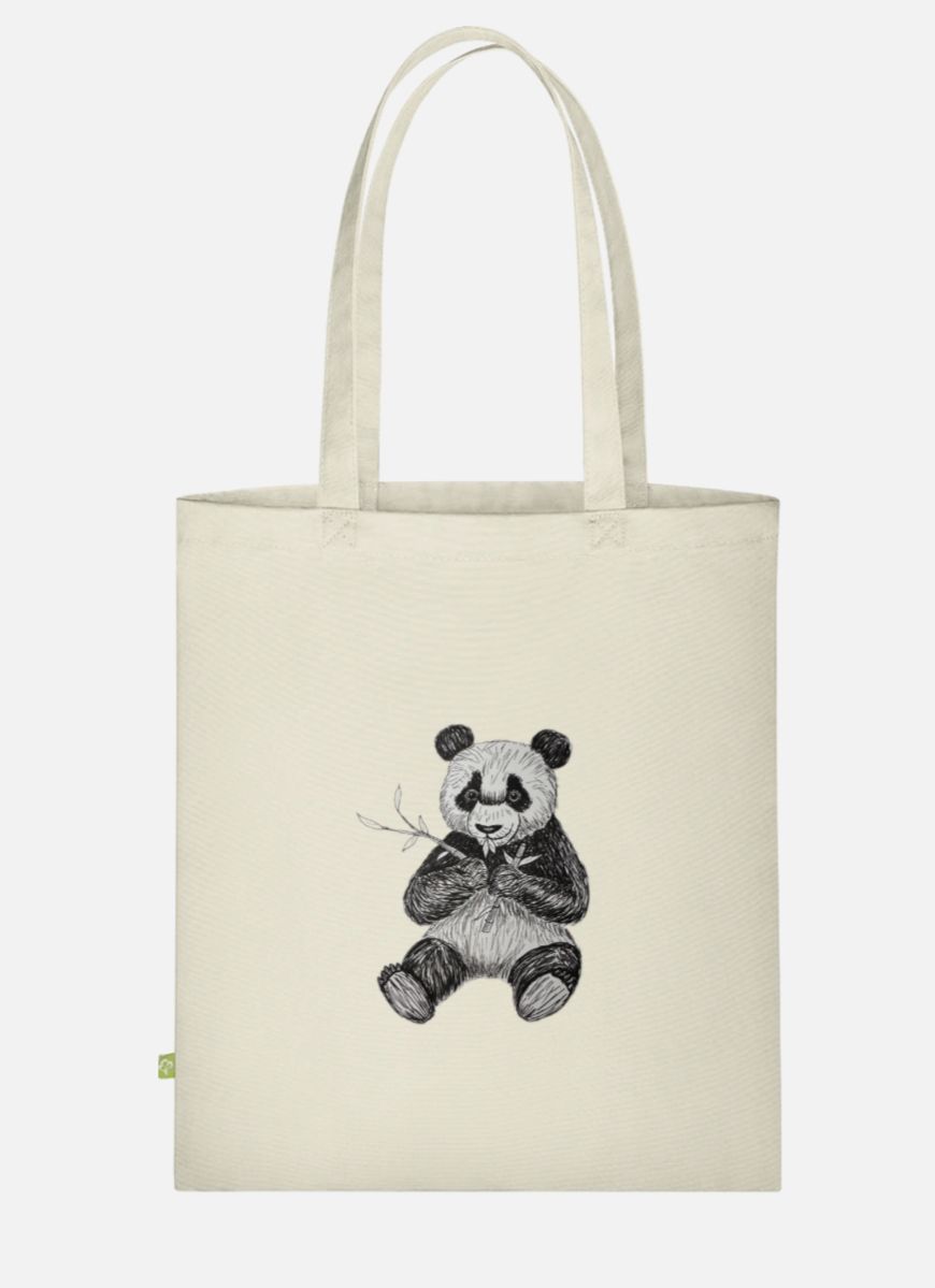 Canvas Stoffbeutel "Panda mit Bambus" Farbauswahl möglich