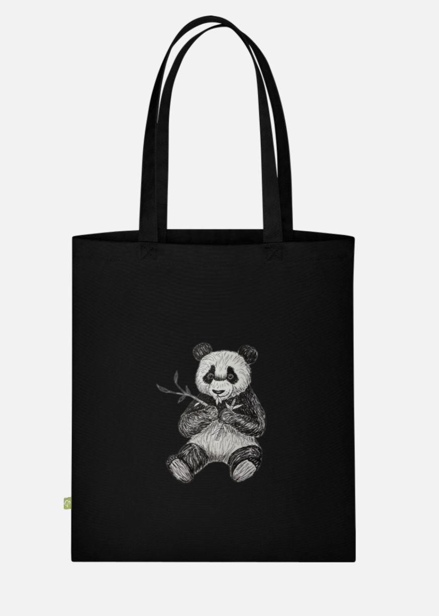 Canvas Stoffbeutel "Panda mit Bambus" Farbauswahl möglich