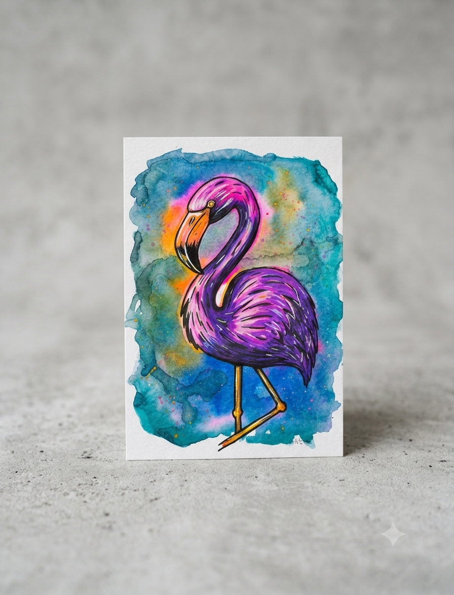 Postkarte "Flamingo bunt"