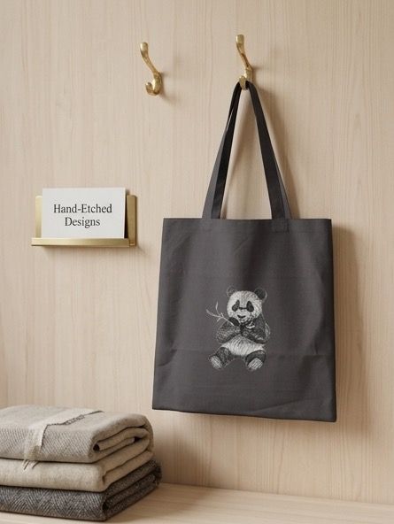 Canvas Stoffbeutel "Panda mit Bambus" Farbauswahl möglich