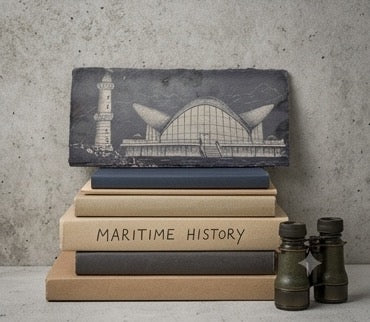 Schiefertafel „Warnemünde“ – Teepott &amp; Leuchtturm | 35 × 15