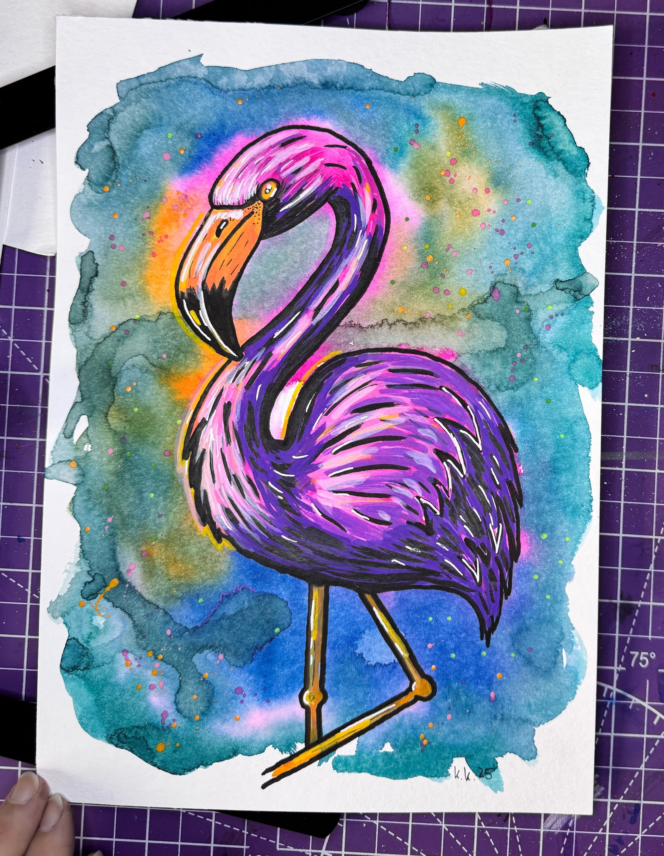Postkarte "Flamingo bunt"